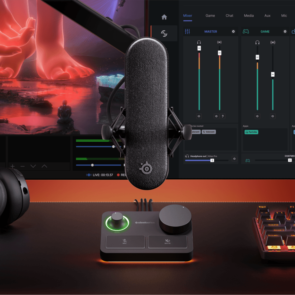 Microfone Alias Pro - Gamer De Mesa Condensador Steelseries Alias Pro, RGB, USB-C - Streamer Podcast - 61596